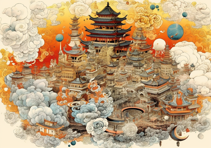 抽象的古代古典建筑楼阁群插画,插画/手绘图,插画/手绘图库,插画/手绘图下载,插画/手绘